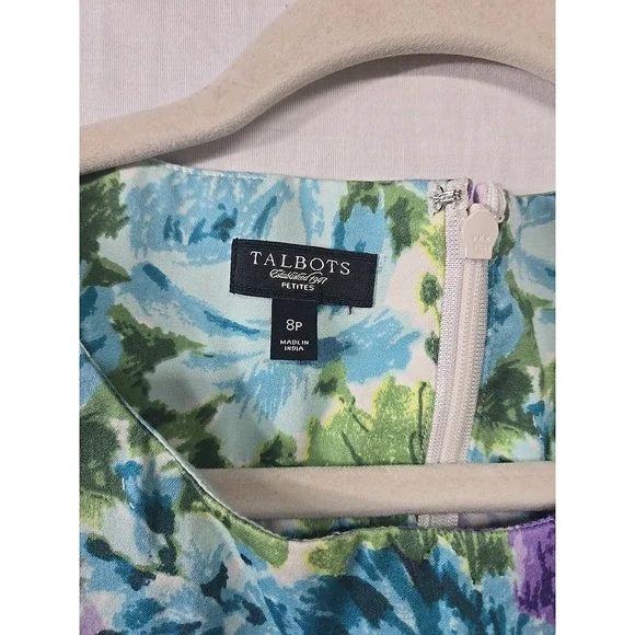 Talbots Garden Party Dress Women's 8P Floral Pleated Fit Flare Sleeveless Lined - Picture 2 of 9